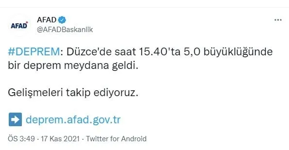 Son dakika: AFAD duyurdu! Düzce’de art arda yaşanan depremler korkuttu! Son depremin büyüklüğü belli oldu