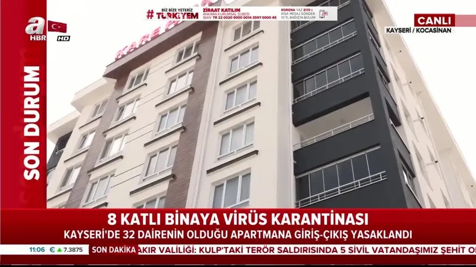 son dakika kayseri de 8 katli 32 daireli bina corona virus nedeniyle karantinaya alindi video