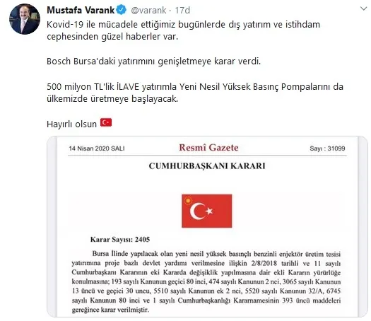 Son dakika: Bakan Mustafa Varank duyurdu! Bosch'tan Türkiye'ye dev yatırım - 1