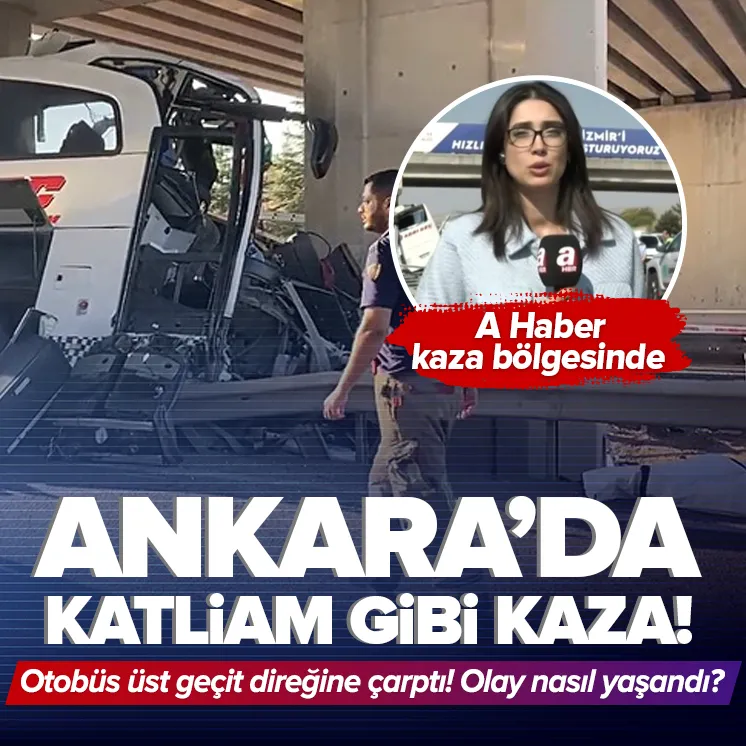 Yolcu otobüsü üst geçit direğine çarptı