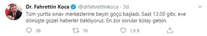 Son dakika: Sağlık Bakanı Koca'dan LGS paylaşımı: Saat 13.00 gibi... - 1