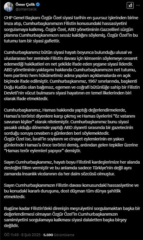 ak-parti-sozcusu-celikten-ozgur-ozele-filistin-tepkisi-1739005805605.jpeg Ömer Çelik'in sosyal medya hesabından yaptığı o açıklama (X)