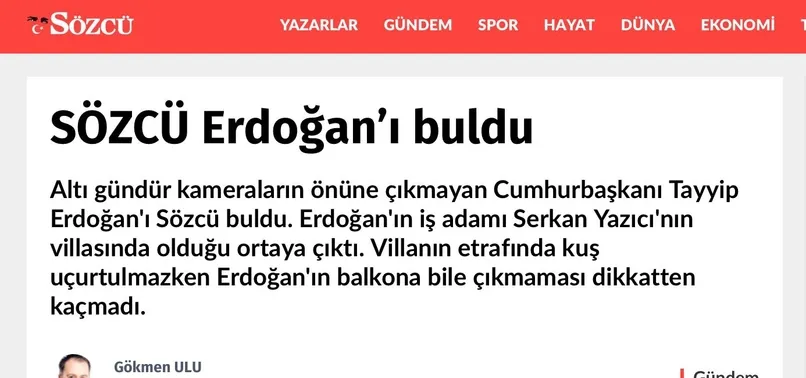 'Sözcü Erdoğan'ı buldu' haberine soruşturma