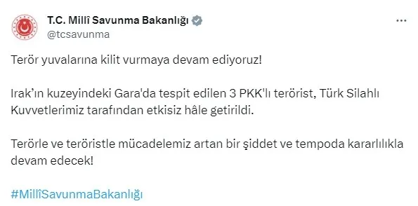 msb-garada-3-pkkli-terorist-etkisiz-hale-getirildi-1706282911664.jpg Mehmetçik'ten teröre geçit yok! Irak'ın kuzeyinde 3 PKK'lı terörist sarı torbaya - 1