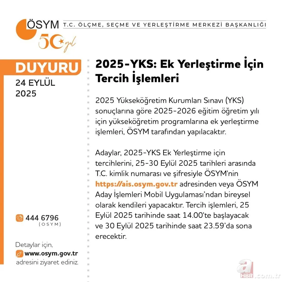 YKS EK TERCİH REHBERİ 2025 || YKS 2. tercih için 2-4 yıllık boş kontenjanlar belli oldu: Üniversite taban puanları ve sıralamalar 2