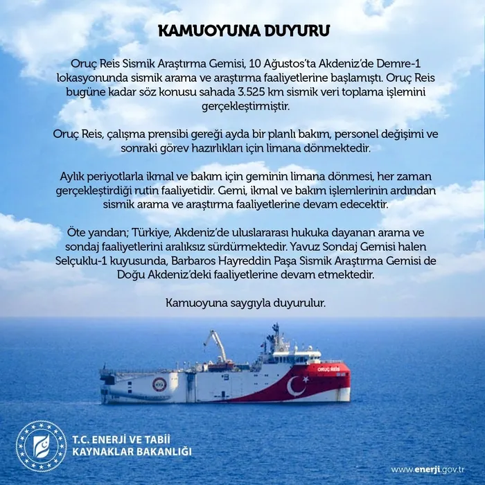 Enerji ve Tabii Kaynaklar Bakanlığı'ndan Oruç Reis açıklaması - 1