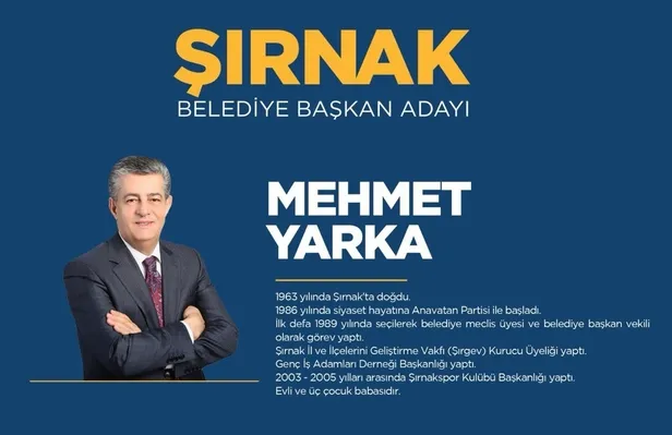 Mehmet Yarka kimdir, kaç yaşında, nereli? AK Parti Şırnak Belediye başkan adayı kim oldu? MHP, CHP ve İYİ Parti adayları kimler?