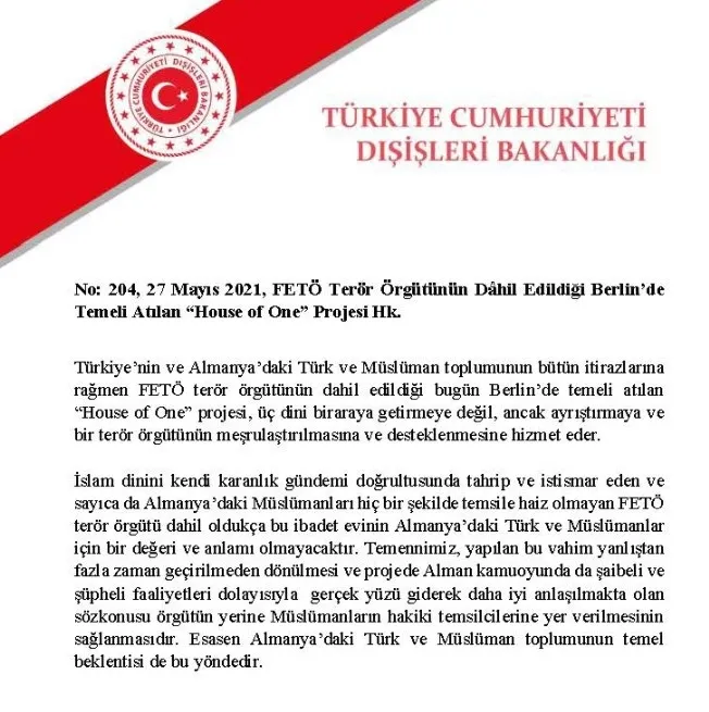 SON DAKİKA | Dışişleri Bakanlığından Almanya'ya FETÖ tepkisi: “House of One” projesi... - 5