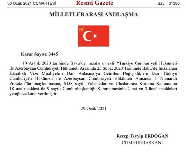 Azerbaycan ve Türkiye arasında flaş gelişme! Karar Resmi Gazete'de yayımlandı - 1