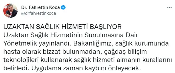 Son dakika: Sağlık Bakanı Fahrettin Koca’dan Uzaktan Sağlık Hizmeti açıklaması! Uzaktan Sağlık Hizmeti ne zaman başlayacak?