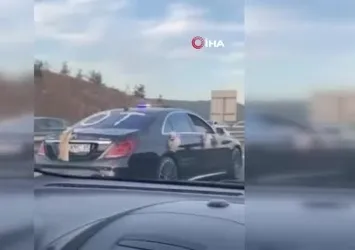 Çakarlı driftli düğün konvoyu kamerada