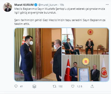 Çevre ve Şehircilik Bakan Murat Kurum, TBMM Başkanı Şentop’a Gazi Meclis’in tapusunu takdim etti - 4