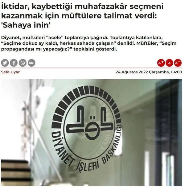 Cumhuriyet’in ’müftülere seçim talimatı’ haberine Diyanet İşleri Başkanlığı’ndan yalanlama! Suç duyurusunda bulunuldu