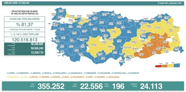 Son dakika: Sağlık Bakanlığı Kovid-19 vaka vefat ve aşılama tablosu (8 Aralık 2021) - 13