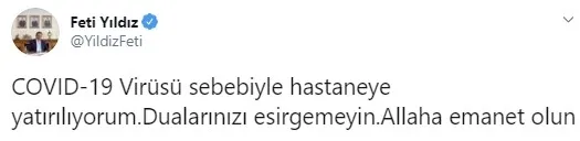 MHP’li Feti Yıldız’ın koronavirüs testi negatif çıktı