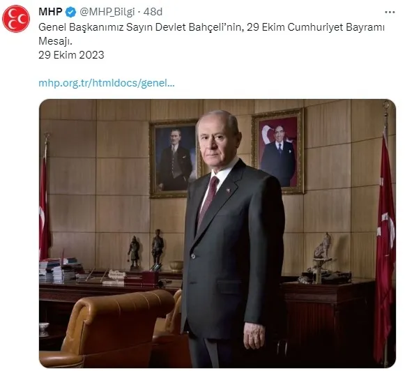 MHP lideri Devlet Bahçeli’den Cumhuriyet’in 100. yıl dönümü mesajı