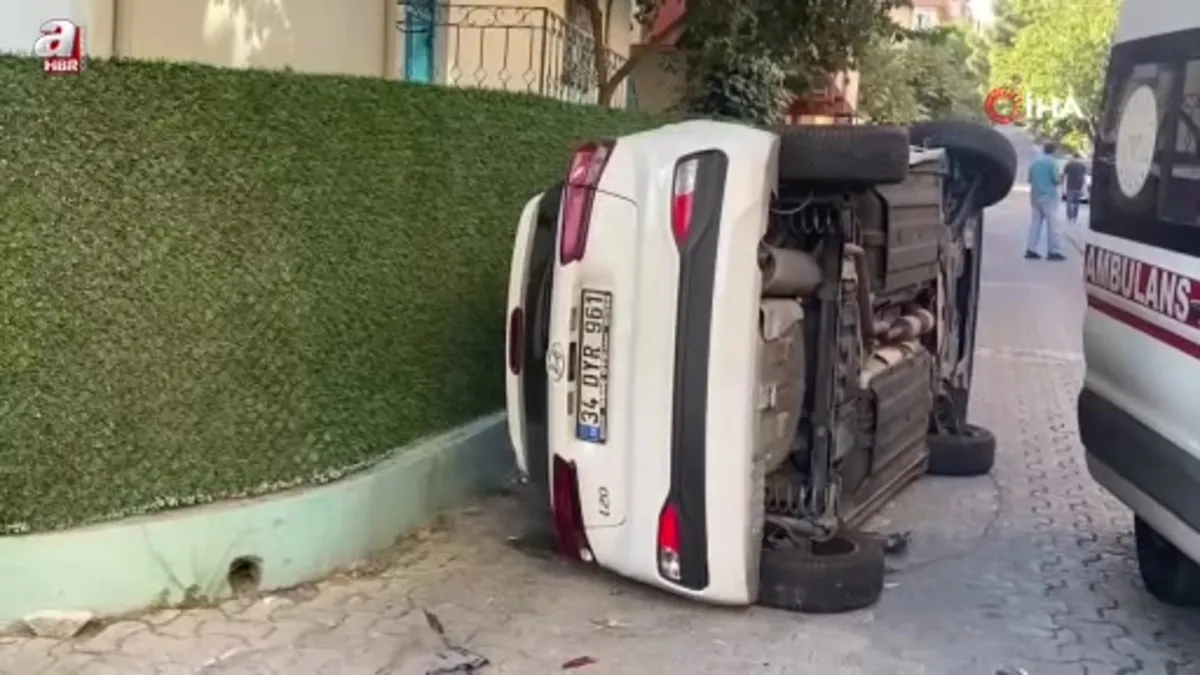 Ataşehir’de otomobil yan yattı