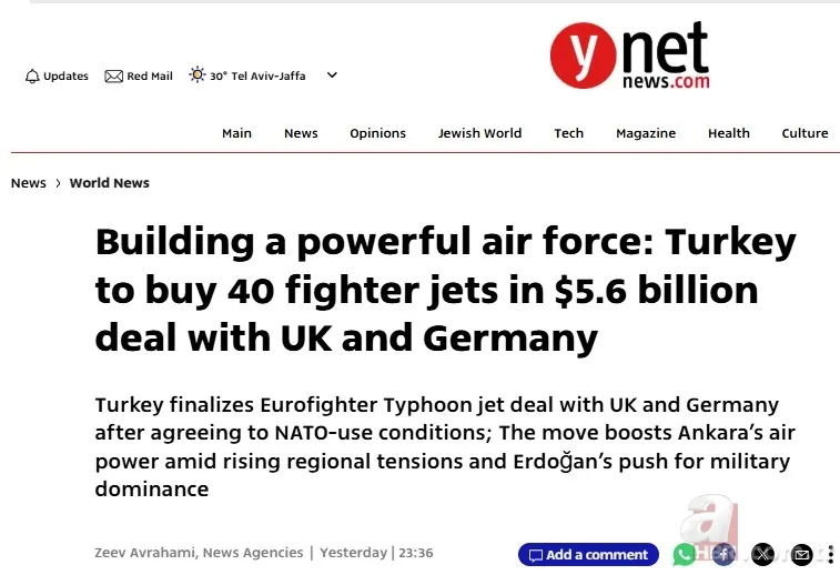 Eurofighter anlaşması dünya basınında! İsrail'de alarm zilleri: Tel Aviv'in baş ağrısı Türkiye 6