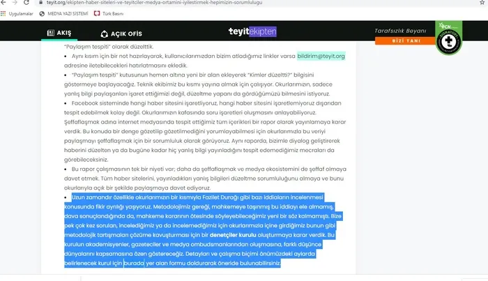 Bu nasıl doğrulama sitesi? Teyit, Fazilet durağı yalanında fikir ayrılığı yaşadığını açıkladı