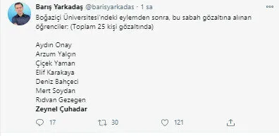 Boğaziçi’nde gözaltına alınan Zeynel Çuhadar’ın da terör propagandası paylaşımları ortaya çıktı