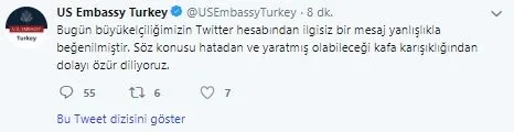 ABD büyükelçilik hesabından skandal! FETÖ'cü firari Ergun Babahan'ın tweetini beğendiler - 4