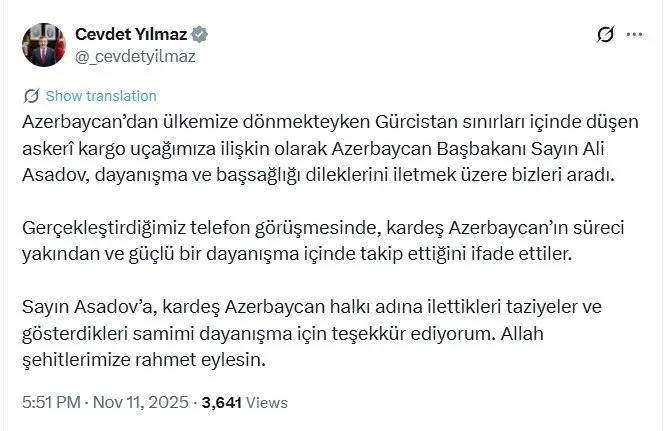 CEVDET YILMAZ AZERBAYCAN BAŞBAKANI İLE TELEFONDA GÖRÜŞTÜ