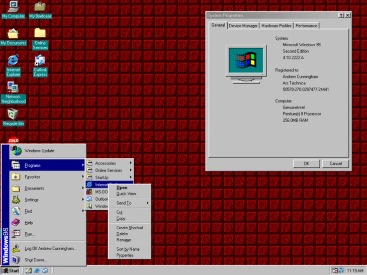 Windows başlangıç menüsünün görsel tarihi