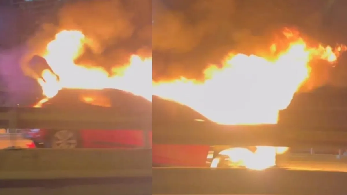 Pendik'te otomobil yol ortasında cayır cayır yandı