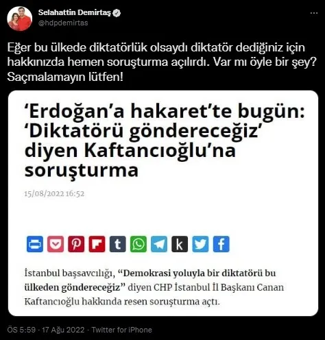 Selahattin Demirtaş Canan Kaftancıoğlu’na sahip çıktı