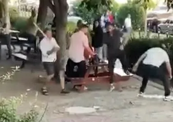 Piknikte sopalarla birbirlerine girdiler! O anlar kamerada