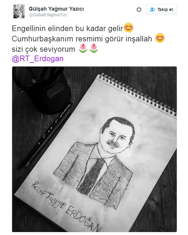 Erdoğan'dan, portresini çizen engelliye Twitter'dan teşekkür - 1