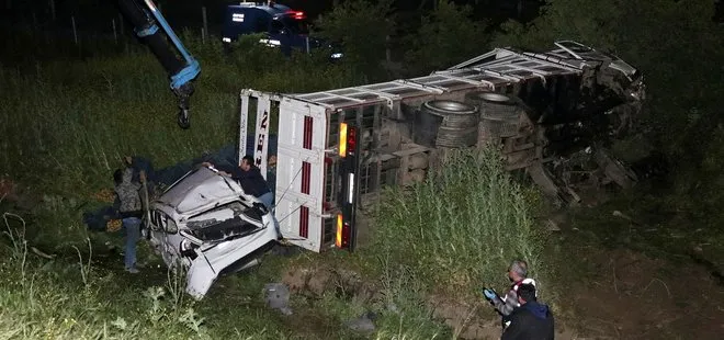 İzmir’de kamyon ile otomobil şarampole devrildi: 1 ölü, 1 yaralı