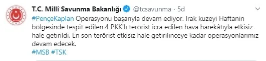 Son dakika: MSB açıkladı: Haftanin'de 4 terörist öldürüldü - 1
