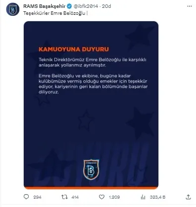 Süper Lig’de sürpriz ayrılık! Başakşehir Emre Belözoğlu’yla yolları ayırdı