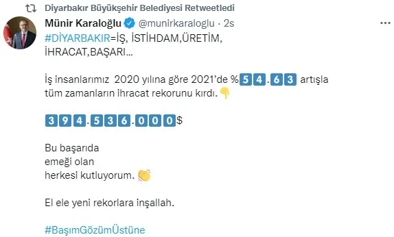 Vali Münir Karaloğlu duyurdu: Tüm zamanların rekoru! Diyarbakır'ın geçen yılki ihracatı 400 milyon dolara yaklaştı - 1
