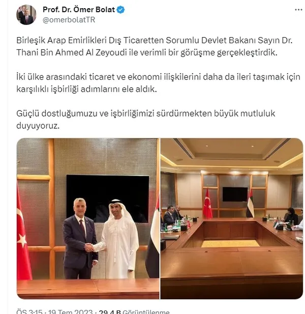 Ticaret Bakanı Bolat BAE-Türkiye İş Forumu’nda konuştu: Çok önemli anlaşmalara imza atıldı