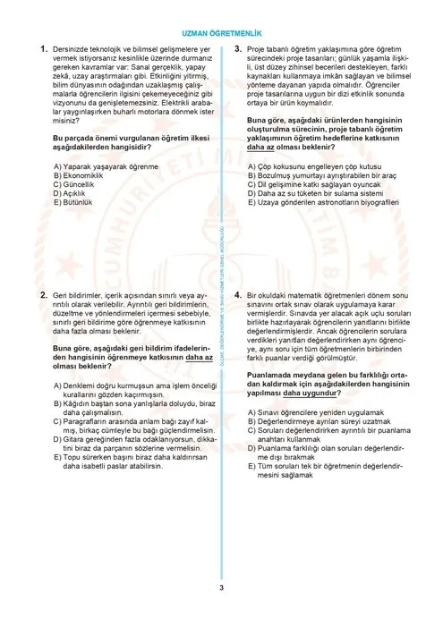 MEB Uzman öğretmenlik örnek sorular PDF yayımlandı mı? Uzman öğretmenlik soru dağılımı açıklandı mı? - 3