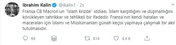 Cumhurbaşkanlığı Sözcüsü İbrahim Kalın'dan Macron'a tepki: Tahrikkar ve tehlikeli - 1