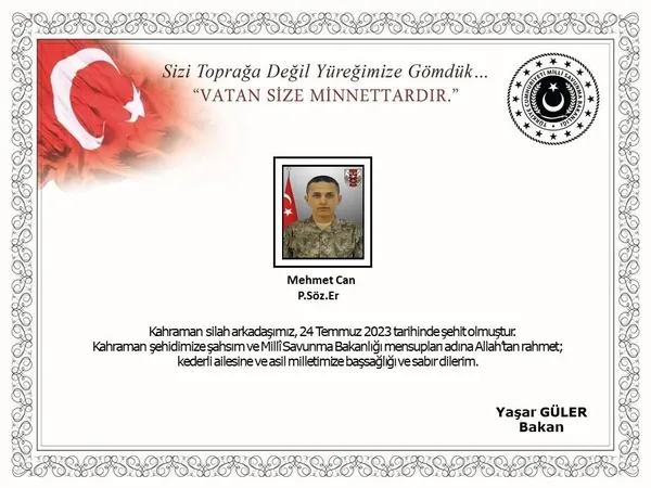 Pençe Kilit bölgesinden acı haber! Piyade Sözleşmeli Er Mehmet Can şehit oldu - 1