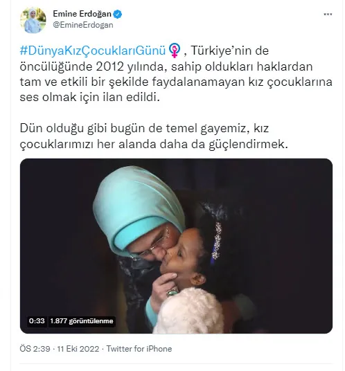 Emine Erdoğan'dan Dünya Kız Çocukları Günü paylaşımı - 1