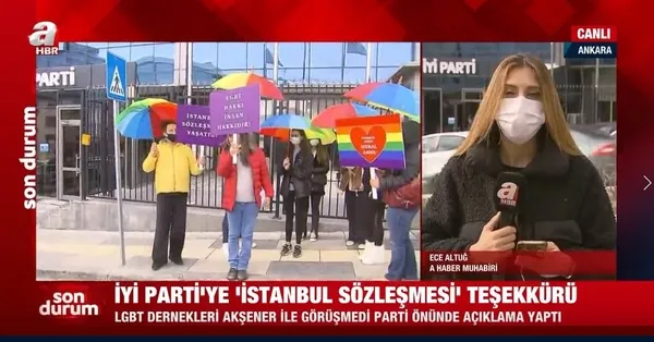 LGBT dernekleri İYİ Parti Genel Merkezi önünde toplandı | A Haber muhabiri ayrıntıları canlı yayında aktardı