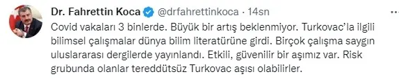 Sağlık Bakanı Fahrettin Koca’dan son dakika koronavirüs vaka açıklaması! Turkovac...