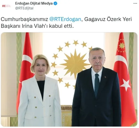 Başkan Erdoğan Gagavuz Özerk Yeri Başkanı Vlah’ı kabul etti