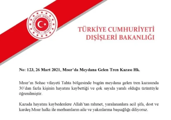 Türk Dışişleri Bakanlığından Mısır'daki tren kazasında hayatını kaybedenler için taziye mesajı - 2