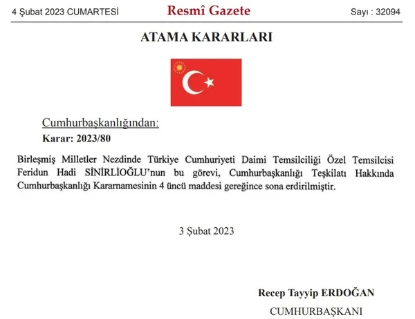 Atama kararı Resmi Gazete: Türkiye’nin Birleşmiş Milletler Daimi Özel Temsilcisi değişti