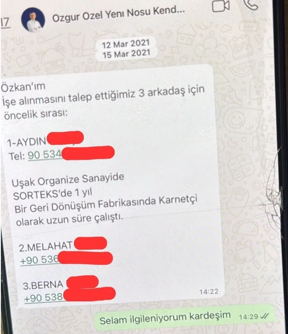 Özgür Özel'in torpil listesi