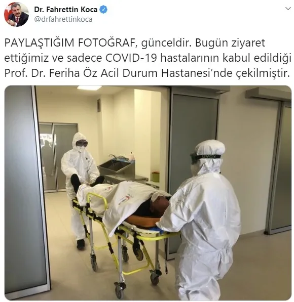 Sağlık Bakanı Fahrettin Koca Prof. Dr. Feriha Öz Acil Durum Hastanesi’nden paylaşım yaptı
