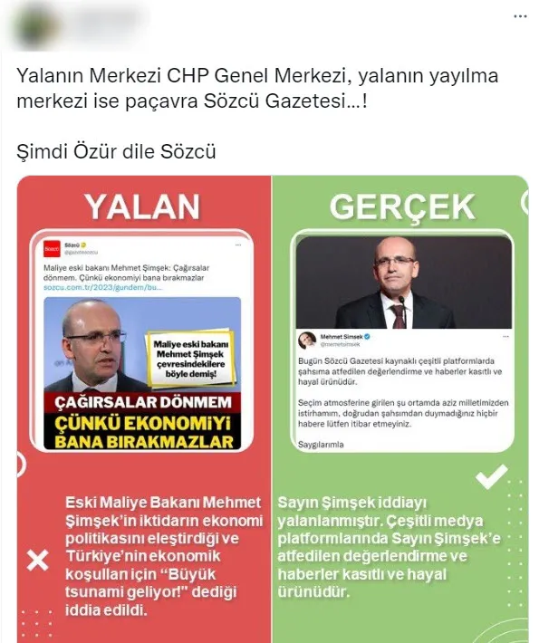 Mehmet Şimşek’ten Sözcü’nün ekonomi üzerinden algı operasyonuna tepki! Kasıtlı ve hayal ürünüdür