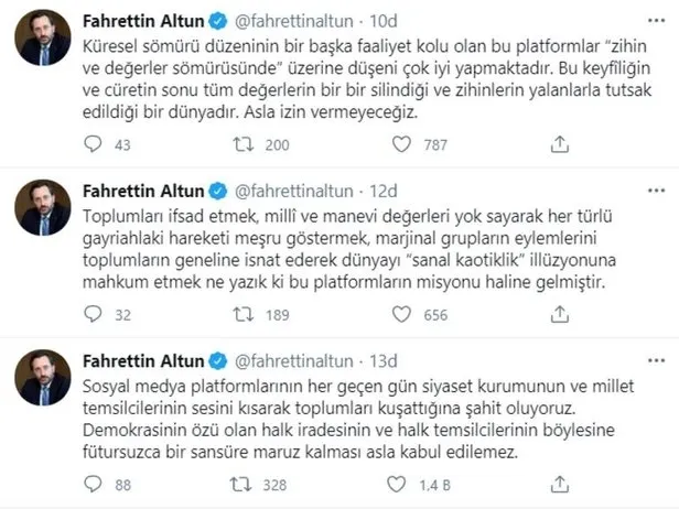 İletişim Başkanı Fahrettin Altun’dan Twitter’a sansür tepkisi Halk iradesinin sansüre maruz kalması kabul edilemez