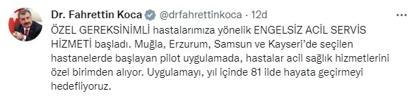 Bakan Fahrettin Koca: Özel gereksinimli hastalara engelsiz acil servis hizmeti başladı - 1